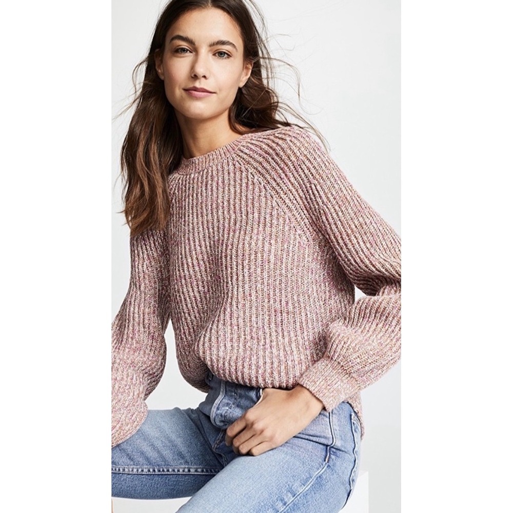 FRAME Marled Crew Sweater in Pink Lavender Multi‎ Size Medium Chunky